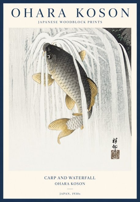 Ohara Koson Carp and Waterfall No1 - Plakát