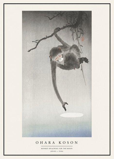 Ohara Koson Monkey Reaching for the Moon No1 - Plakát