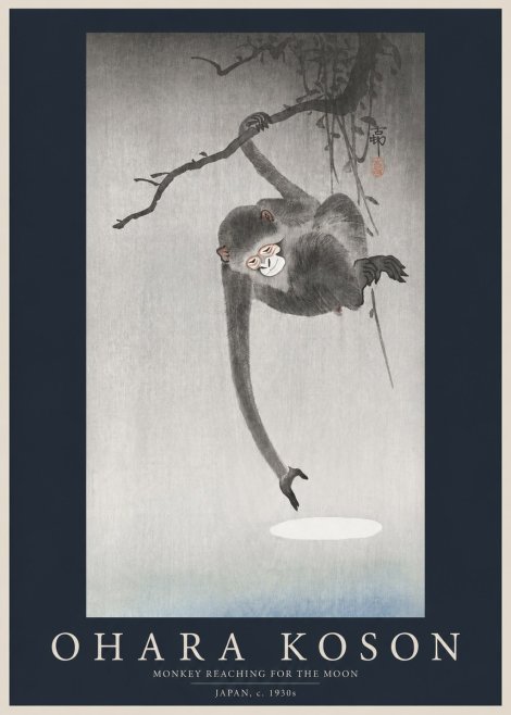 Ohara Koson Monkey Reaching for the Moon No2 - Plakát