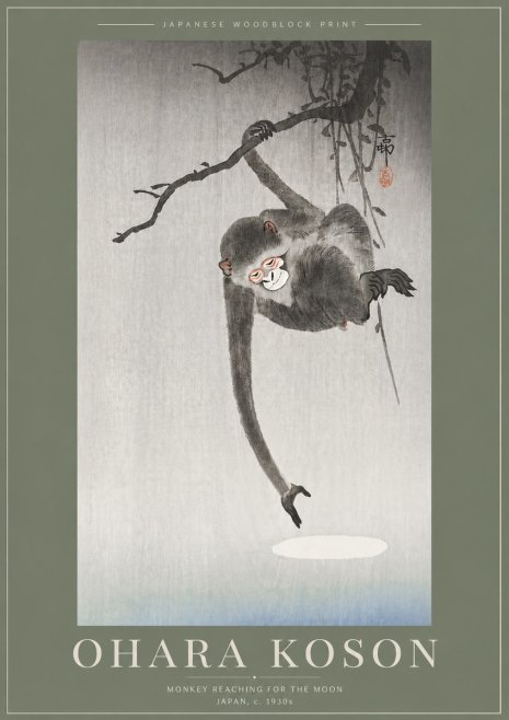 Ohara Koson Monkey Reaching for the Moon No5 - Plakát