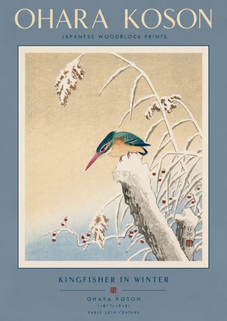 Ohara Koson Kingfisher in Winter II No3 - Plakát