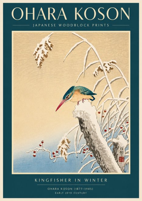 Ohara Koson Kingfisher in Winter II No6 - Plakát