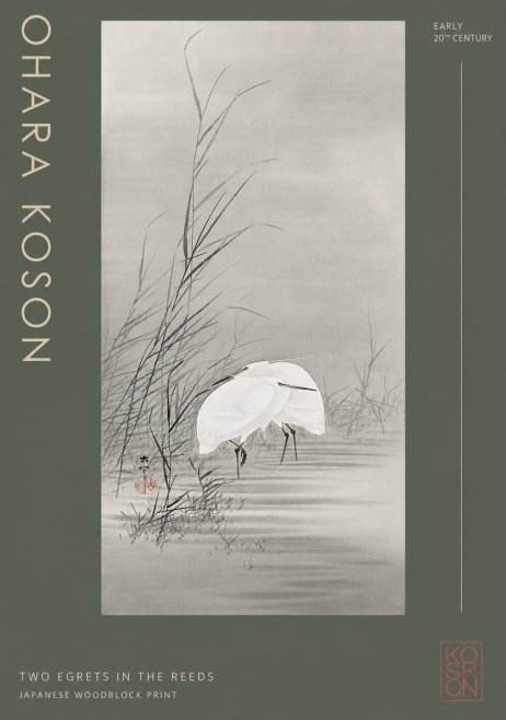 Ohara Koson Two Egrets in the Reeds No2 - Plakát