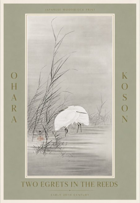 Ohara Koson Two Egrets in the Reeds No5 - Plakát