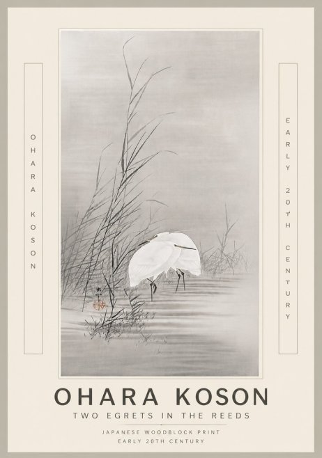 Ohara Koson Two Egrets in the Reeds No6 - Plakát