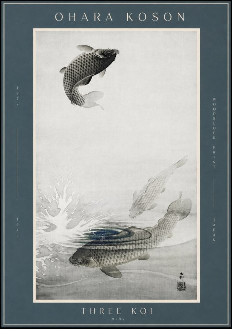 Ohara Koson Three Koi No2 - Plakát