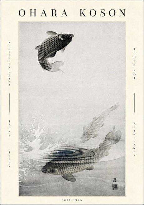 Ohara Koson Three Koi No3 - Plakát