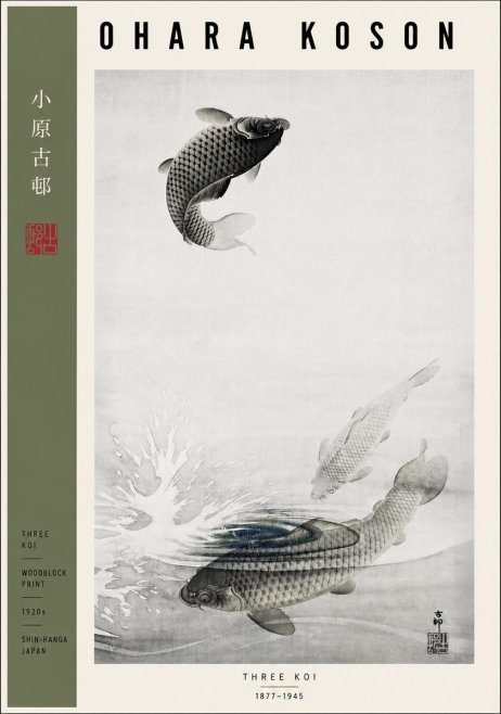 Ohara Koson Three Koi No5 - Plakát