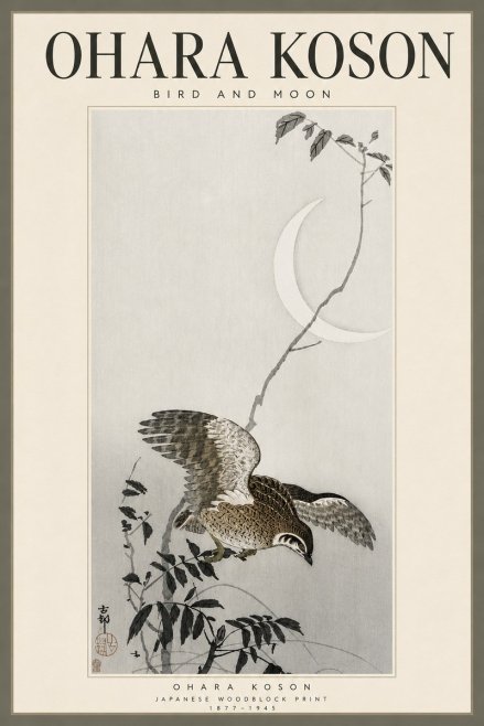 Ohara Koson Bird and Moon No4 - Plakát