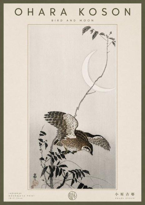 Ohara Koson Bird and Moon No6 - Plakát