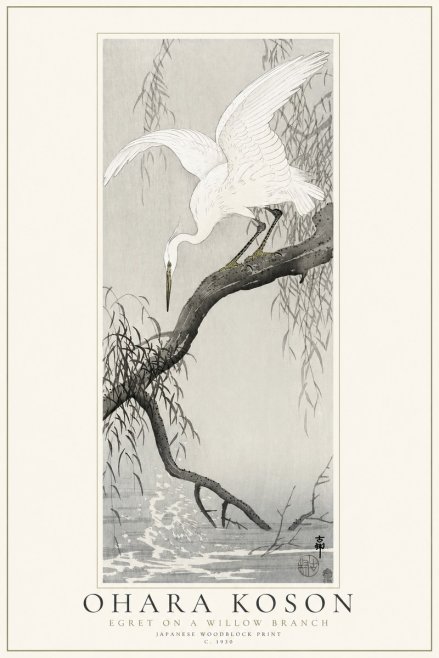 Ohara Koson Egret on a Willow Branch No1 - Plakát