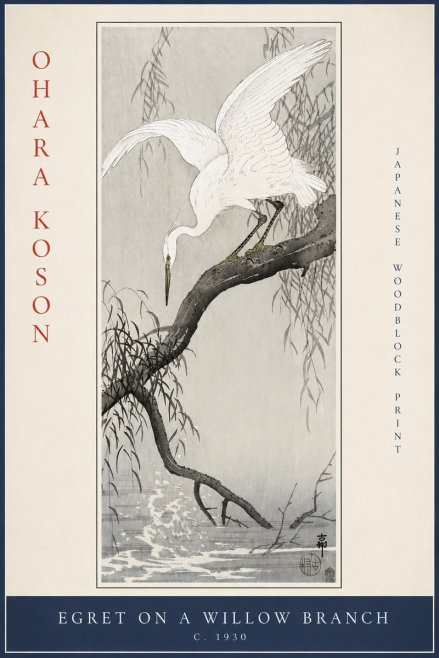 Ohara Koson Egret on a Willow Branch No2 - Plakát