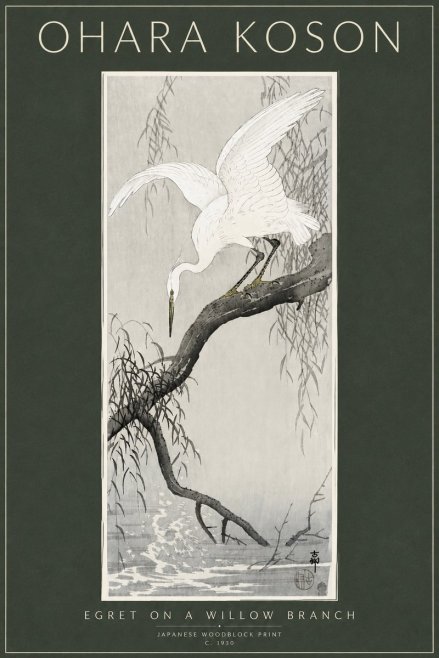 Ohara Koson Egret on a Willow Branch No3 - Plakát