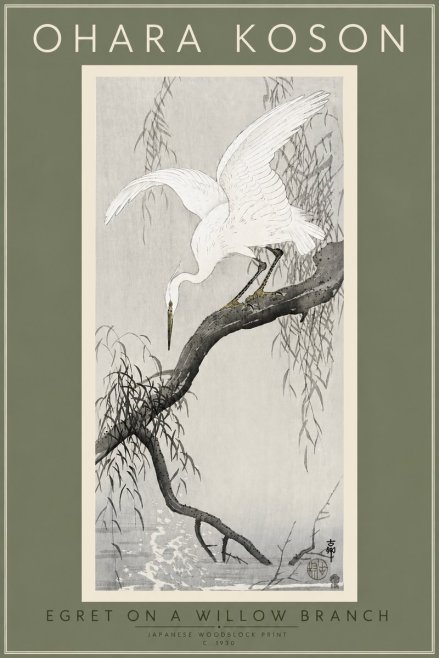 Ohara Koson Egret on a Willow Branch No4 - Plakát