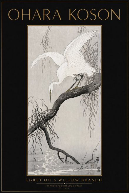 Ohara Koson Egret on a Willow Branch No5 - Plakát