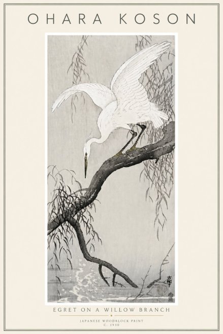 Ohara Koson Egret on a Willow Branch No6 - Plakát