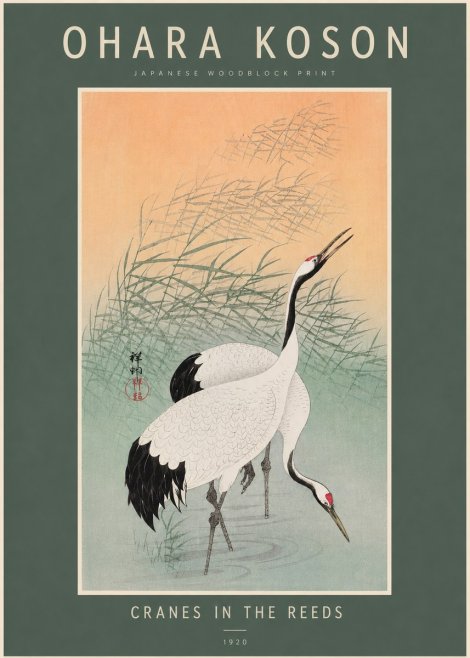 Ohara Koson Cranes in the Reeds No2 - Plakát