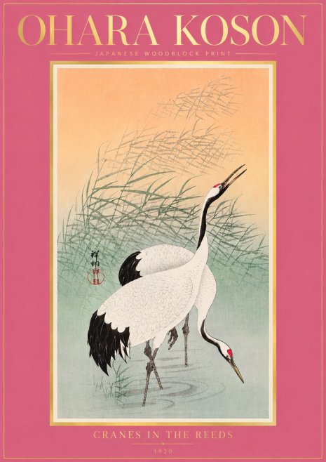Ohara Koson Cranes in the Reeds No4 - Plakát