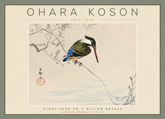 Ohara Koson Kingfisher on a Willow Branch No4 - Plakát