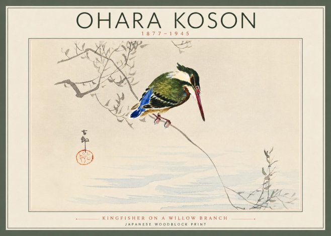 Ohara Koson Kingfisher on a Willow Branch No5 - Plakát