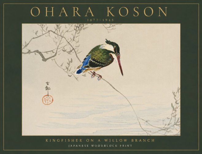 Ohara Koson Kingfisher on a Willow Branch No6 - Plakát