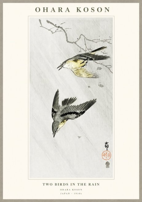 Ohara Koson Two Birds in the Rain No1 - Plakát