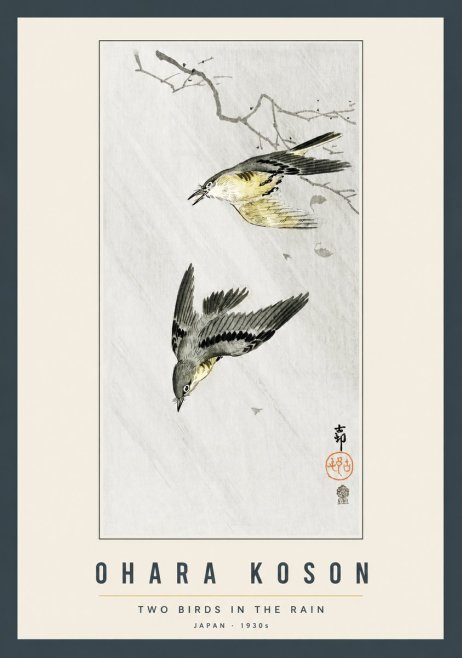 Ohara Koson Two Birds in the Rain No2 - Plakát