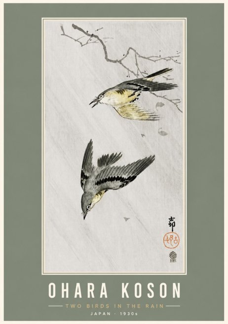 Ohara Koson Two Birds in the Rain No3 - Plakát