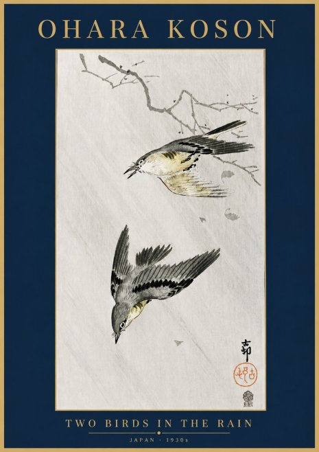 Ohara Koson Two Birds in the Rain No4 - Plakát