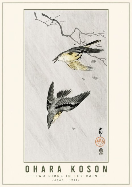 Ohara Koson Two Birds in the Rain No5 - Plakát