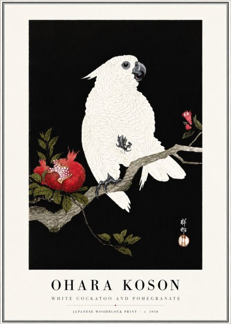Ohara Koson White Cockatoo and Pomegranate I No4 - Plakát