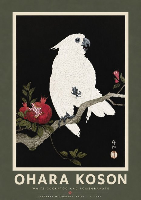 Ohara Koson White Cockatoo and Pomegranate I No5 - Plakát