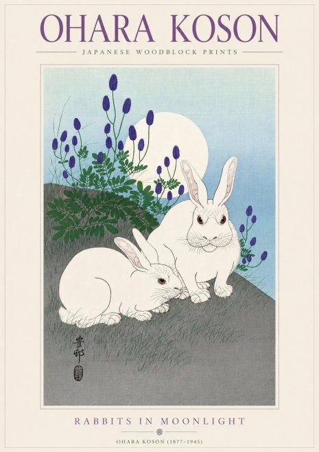 Ohara Koson Rabbits in Moonlight No3 - Plakát