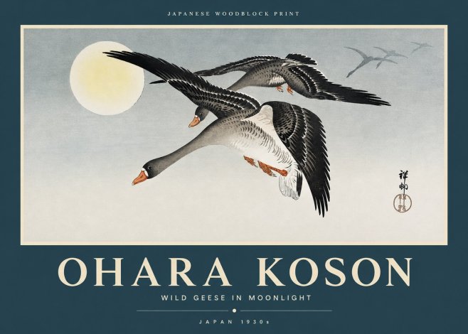 Ohara Koson Wild Geese in Moonlight III No2 - Plakát