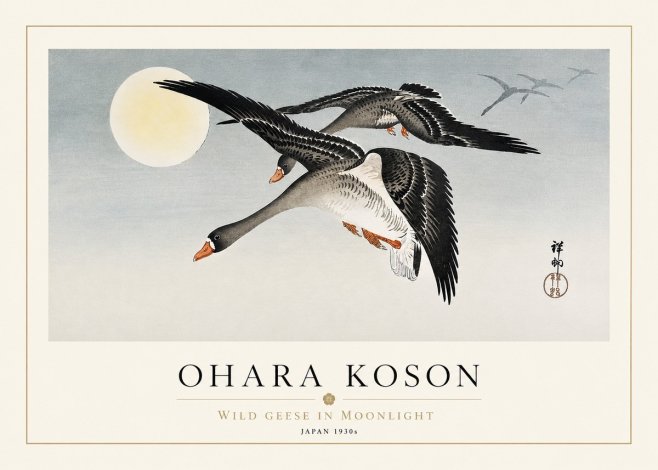 Ohara Koson Wild Geese in Moonlight III No3 - Plakát