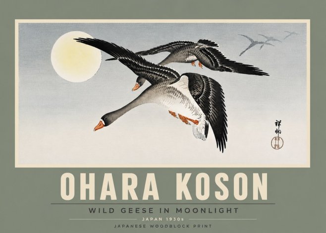 Ohara Koson Wild Geese in Moonlight III No5 - Plakát