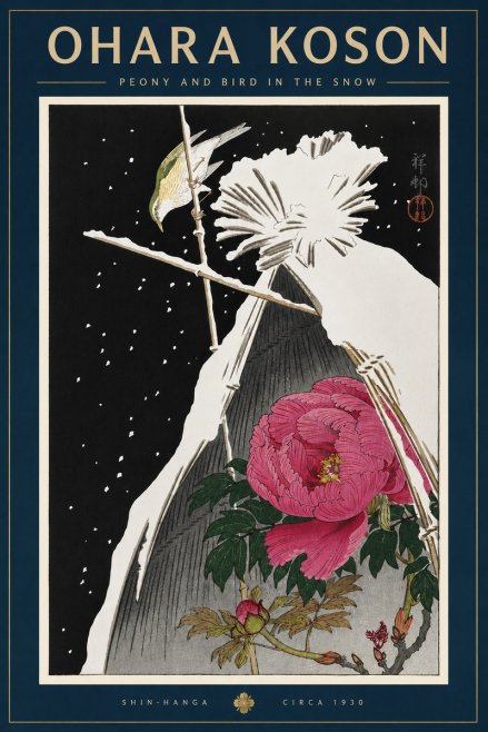 Ohara Koson Peony and Bird in the Snow No6 - Plakát