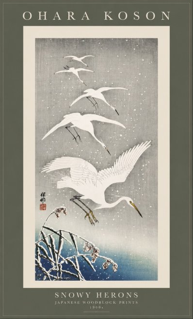 Ohara Koson Snowy Herons No3 - Plakát