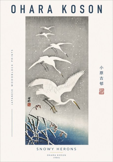 Ohara Koson Snowy Herons No4 - Plakát