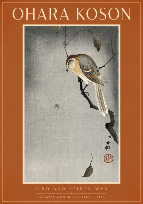 Ohara Koson Bird and Spider Web II No6 - Plakát