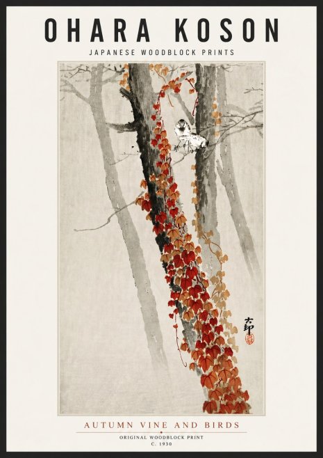 Ohara Koson Autumn Vine and Birds No4 - Plakát