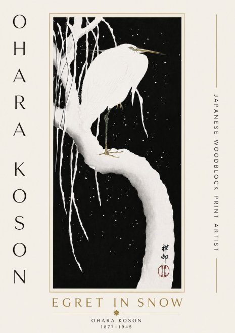 Ohara Koson Egret in Snow No5 - Plakát