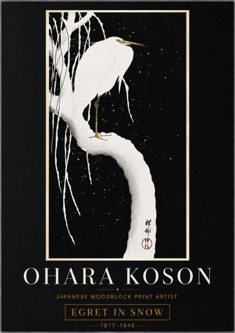 Ohara Koson Egret in Snow No6 - Plakát