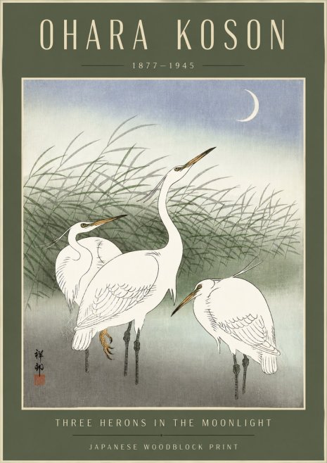 Ohara Koson Three Herons in the Moonlight No4 - Plakát