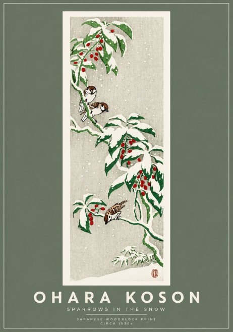 Ohara Koson Sparrows in the Snow No2 - Plakát