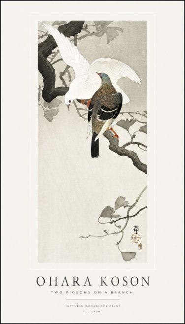 Ohara Koson Two Pigeons on a Branch No1 - Plakát