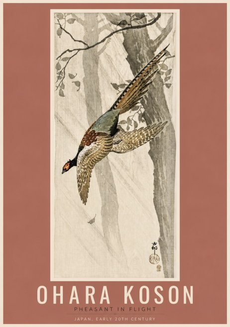 Ohara Koson Pheasant in Flight No3 - Plakát