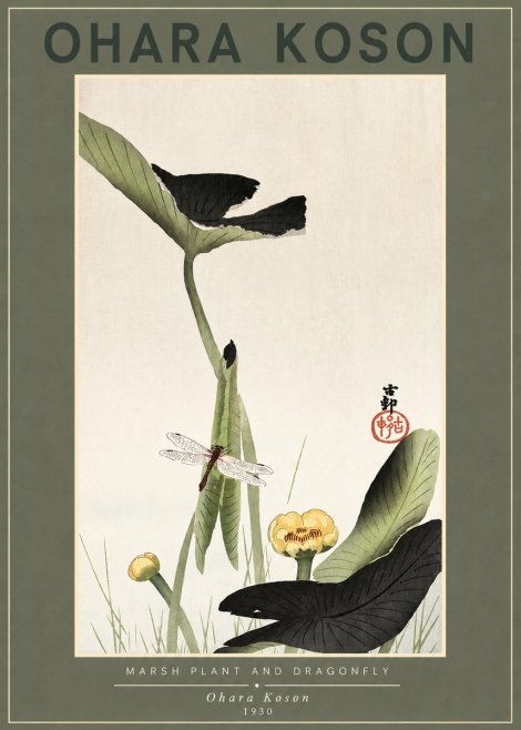 Ohara Koson Marsh Plant and Dragonfly No2 - Plakát