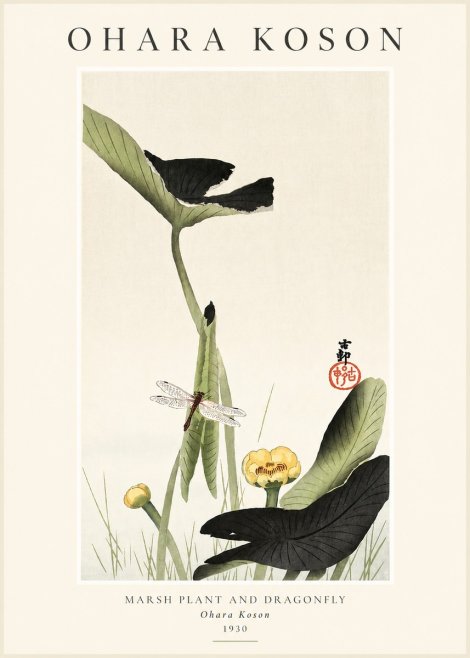 Ohara Koson Marsh Plant and Dragonfly No3 - Plakát