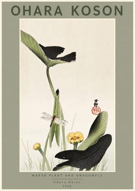 Ohara Koson Marsh Plant and Dragonfly No4 - Plakát